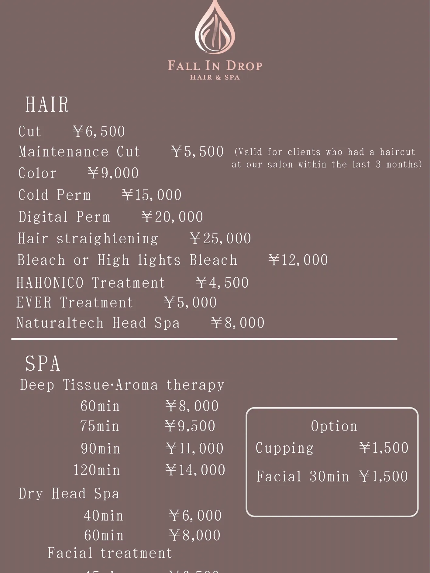 \\SPAメニュー追加いたしました//